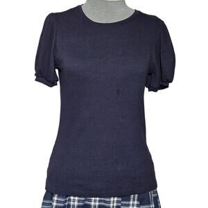 Saint + Sofia Navy Short Sleeve Ribbed Sweater Size 10/Medium